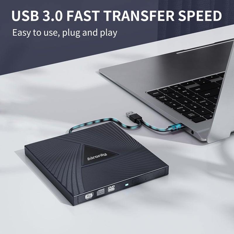 Alronly External CD/DVD Drive for Laptop/PC, USB 3.0 Type-C Portable Player for Computer CD DVD +/-RW Disk Drive CD Burner Writer Reader Compatible with Desktop Windows Apple (Functional Interface) - Image 4